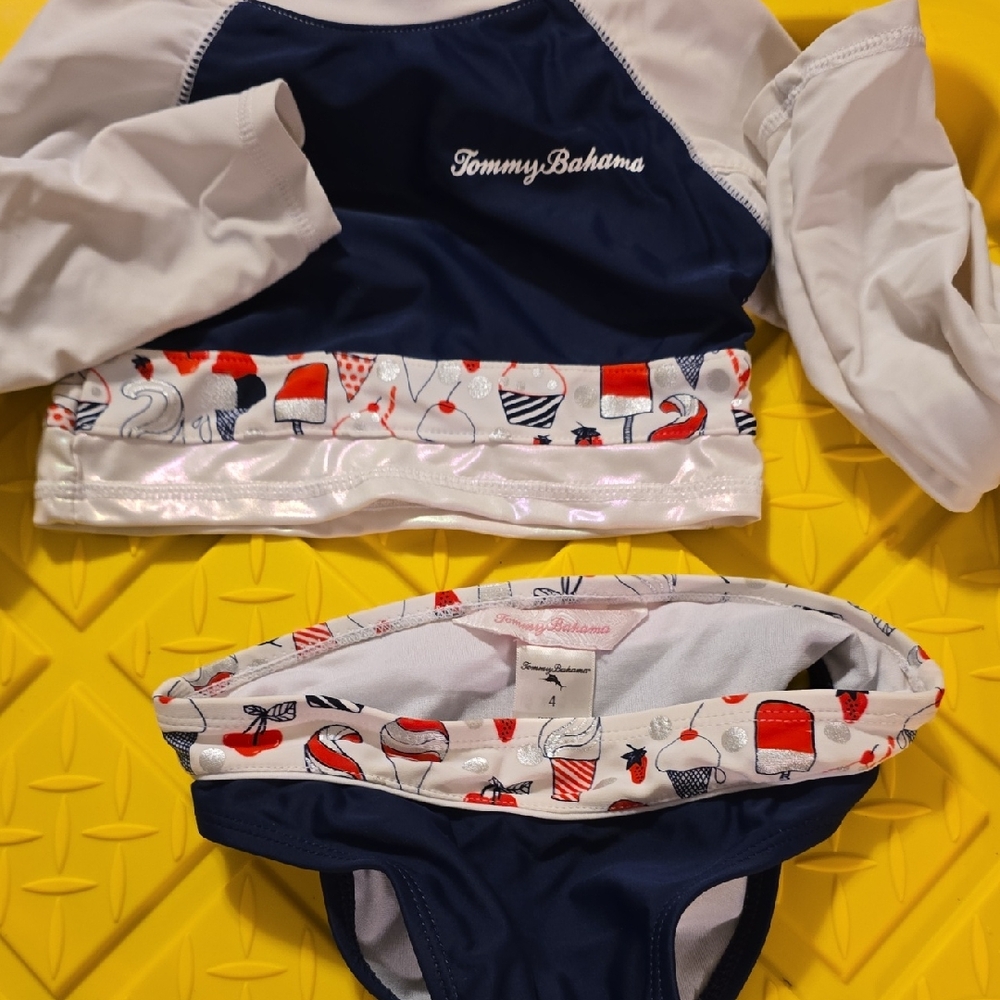 🔵Tommy Bahama Kids Rashguard Set - Navy and White with Red Accents 4T